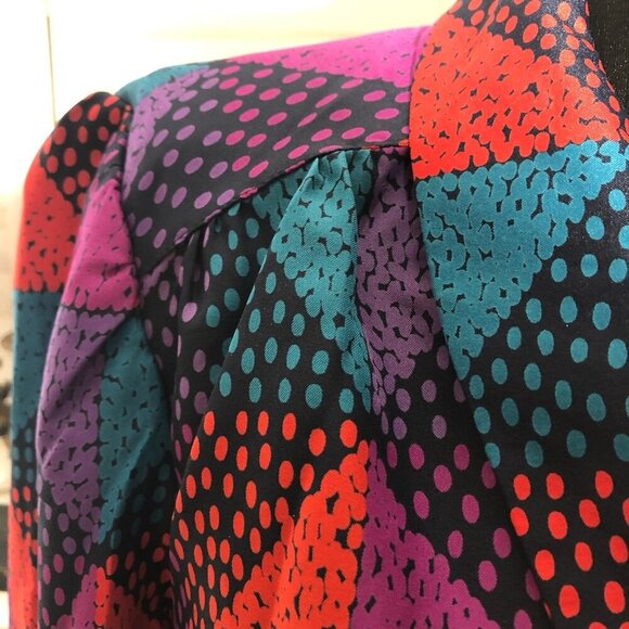 Vintage 80s 90s Blouse Geometric Print Multicolor Size Medium - Picture 9 of 11